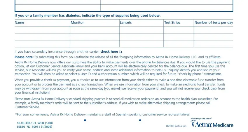 aetna order form If you or a family member has, Name, Monitor, Lancets, Test Strips, Number of tests per day, If you have secondary insurance, Aetna Rx Home Delivery now offers, When you provide a check as, Please note Aetna Rx Home, For your convenience Aetna Rx Home, FL WEB  SD, and Aetna Inc fields to fill out