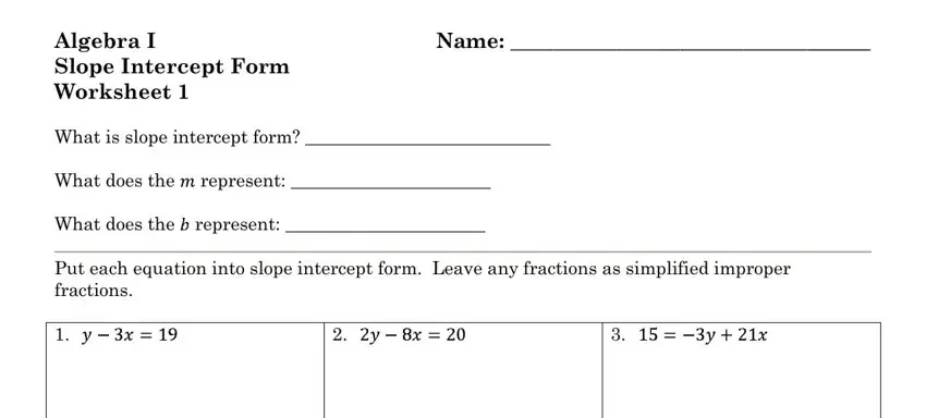 step 1 to completing slope intercept form worksheet