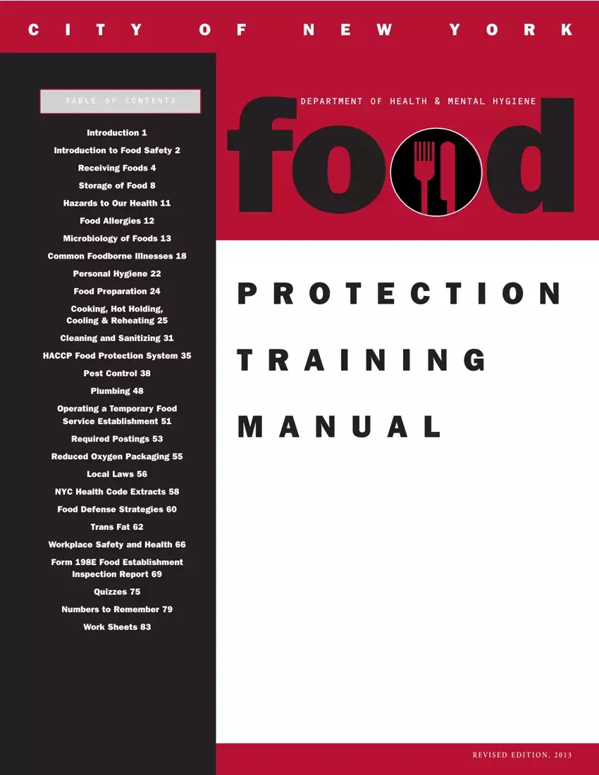 Food Protection Training Manual first page preview